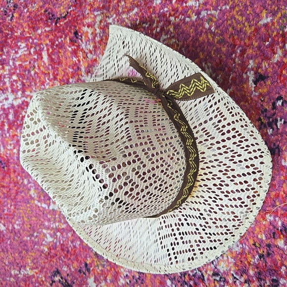 Vintage Lace Cowboy Hat Mexico Souvenir Feather Band Bohemian Cowgirl Western - Picture 2 of 16